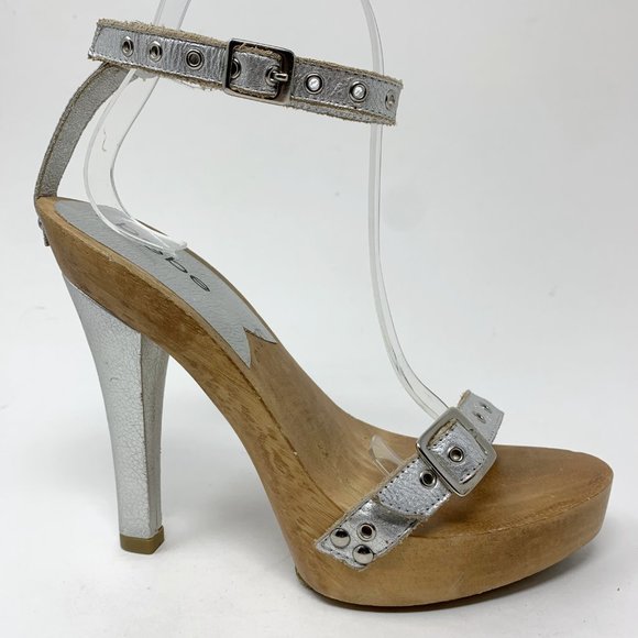 bebe Wooden Ankle Strap Heels - Picture 7 of 8